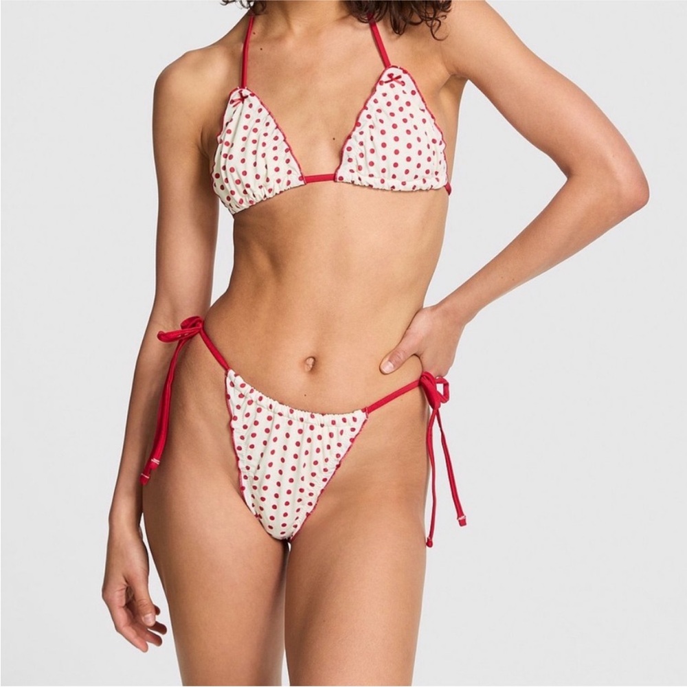 Frankies x Pink White & Red Polka Dot Triangle Bikini Set! Never worn